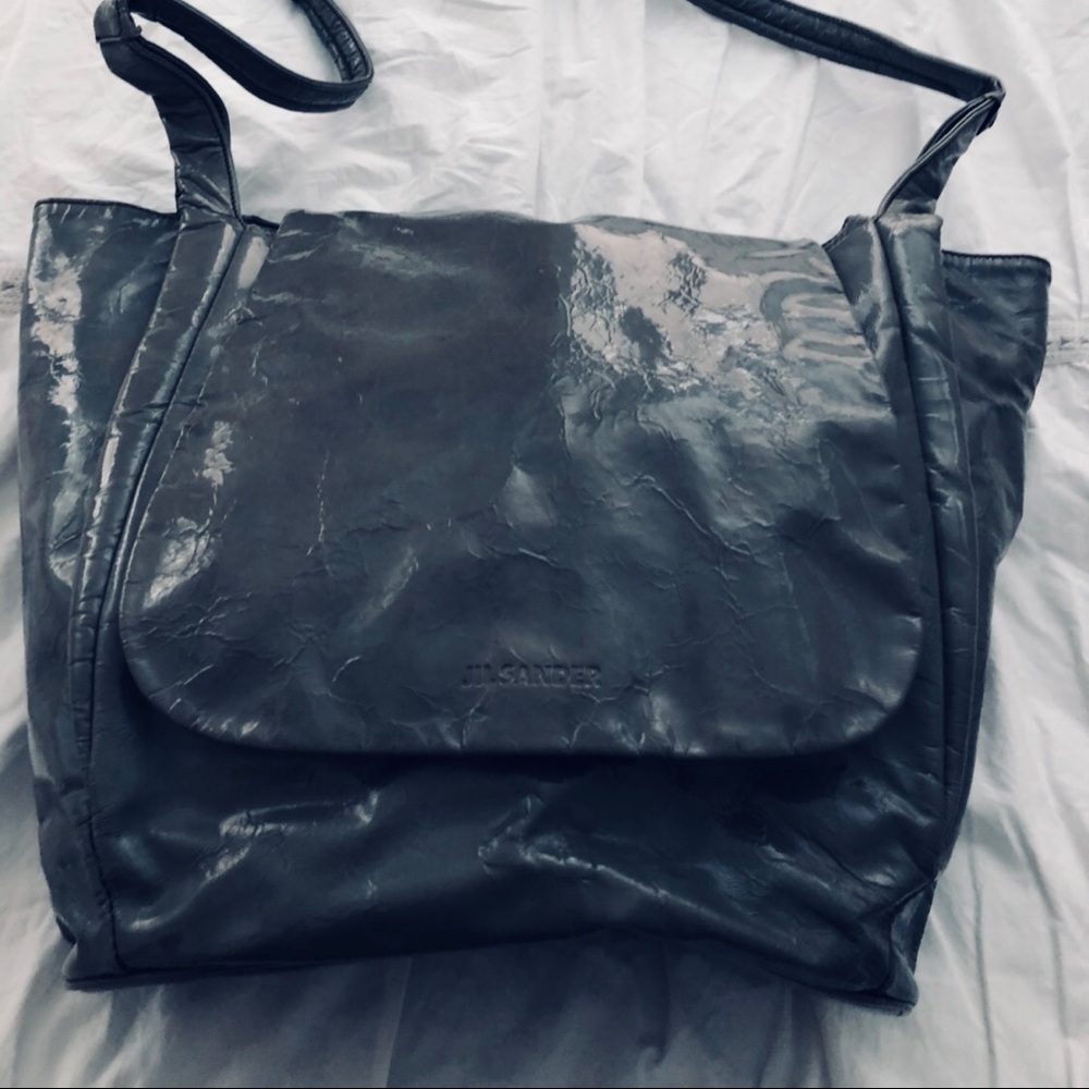 Jil Sander Messenger Grey Patent Leather bag